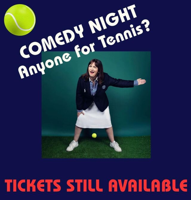 🎤 Anyone for Tennis? – our one-of-a-kind comedy night with ex-Wimbledon line judge turned comedian Pauline Eyre – is serving up belly laughs very soon, and tickets are flying faster than a Novak Djokovic forehand!

If you haven’t booked your ticket yet, now’s the time!

Event: Anyone for Tennis?
Date: Friday 7th November
Time: 7pm
Venue: The Old Hall
Dress Code: Tennis whites optional, laughter mandatory
Price: £20. Includes a glass of fizz on arrival, cheese & crackers and petit fours

Book your ticket now for game, set, laughs.

#thebourneclub #racquetsclub #anyonefortennis #comedynight #comedian #gamesetlaughs