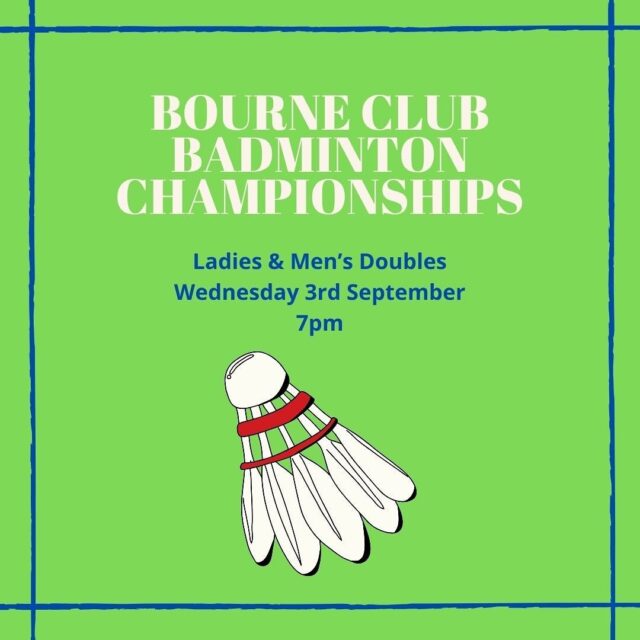 The Ladies & Men’s Badminton Doubles Club Championships will take place on Wednesday 3rd September at 7pm and we’d love you to be part of the action. 

Whether you’re showcasing your skills on the court, or cheering from the sidelines, don’t miss this opportunity to be part of a fun and memorable evening at the Club.

If you wish to enter, please book your place and pay via Globus by Monday 1st September.

All players must be members of the Club. Entry fee £6 per player. 

We look forward to seeing you there with your shuttlecocks at the ready!

#thebourneclub #badminton #badmintonclubchamps #badmintonlover #badmintonpassion #badmintondoubles