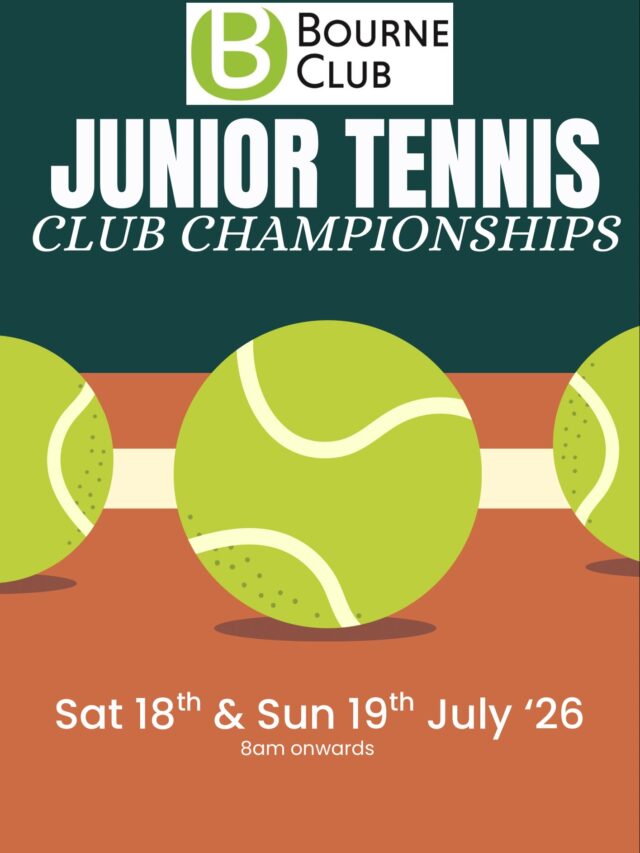 🎾 Junior Club Championship Weekend! 🎾
 The wait is over 🏆

After weeks of fantastic tennis, determination, and some incredible matches, our Bourne Club Junior Championships are here. From our Under 8s through to our Under 18s, our young players have shown amazing skill and passion for the game.

There will be light refreshments and snacks available, so come along, enjoy the tennis, and cheer on the next generation of Bourne Club players.

Good luck to all of our players—we can’t wait to see some fantastic tennis! 💚🎾

#JuniorTennis #ClubChampionships #FinalsWeekend #CommunityTennis #farnham